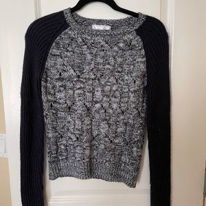 Blue and white sweater with navy blue sleeves